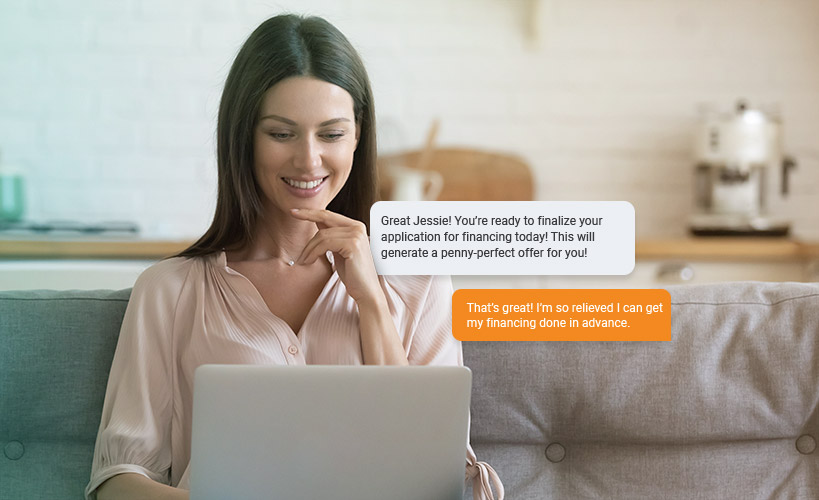 Happy woman chatting with dealership from home