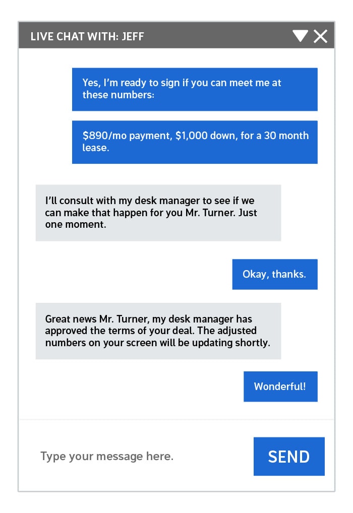 Online conversation confirming payment terms