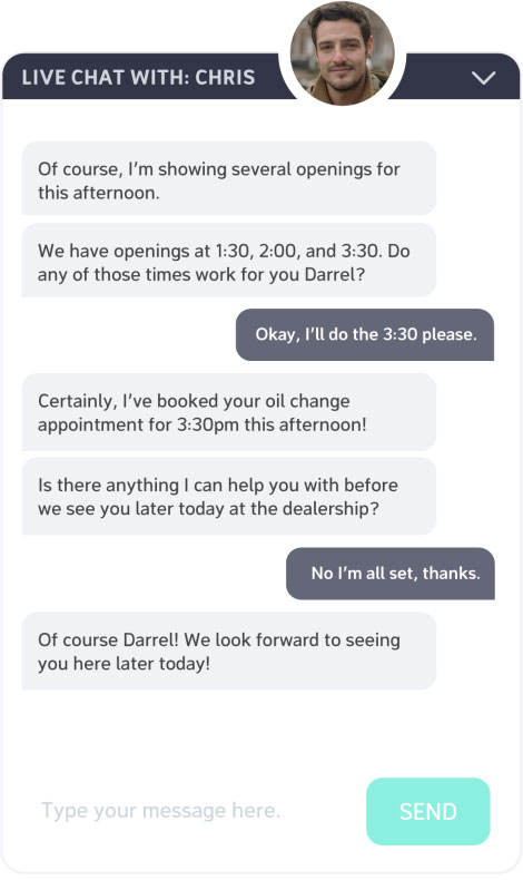 Customer schedules appointment directly inside a chat conversation