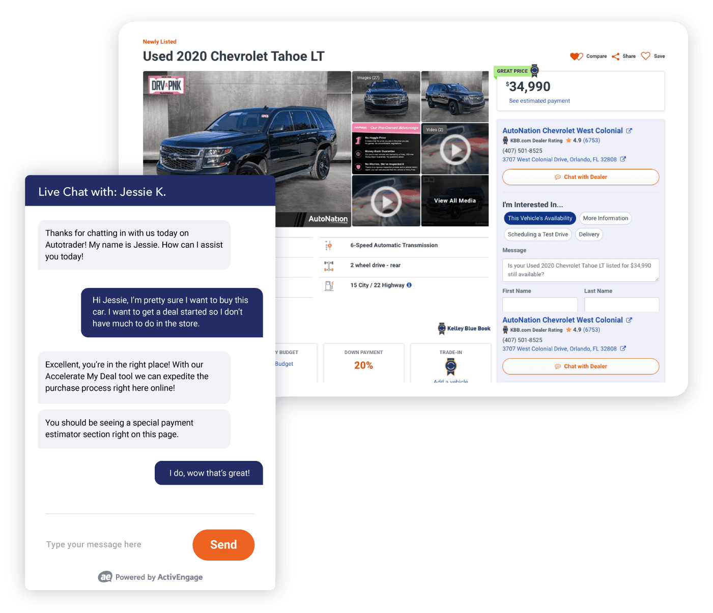 Customer messaging agent on autotrader website listing