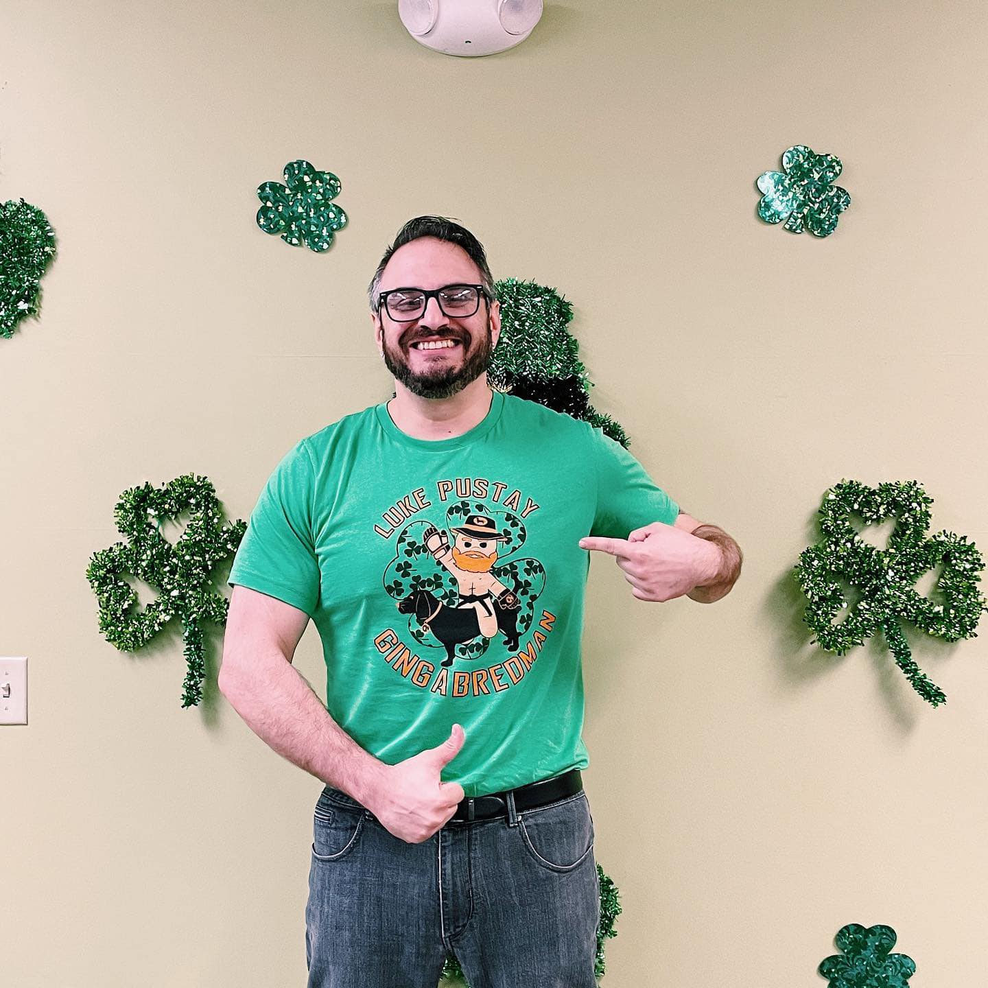 ActivEngage team member with a St Patricks day shirt