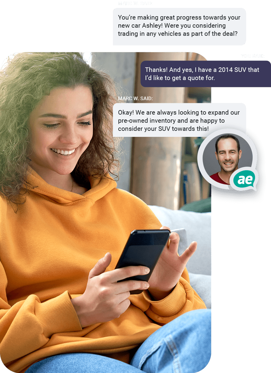 ActivEngage agent messaging consumer about a trade-in