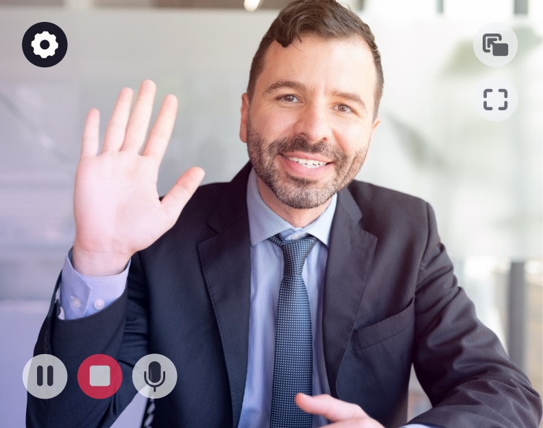 person waving hello over live video conferencing