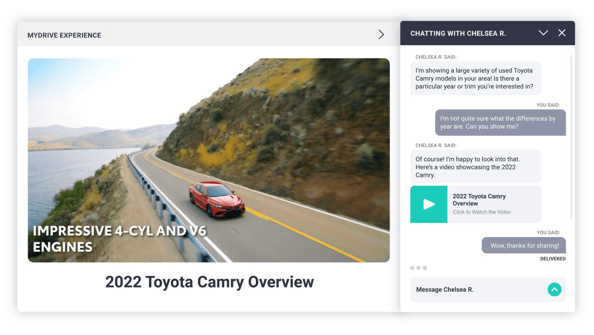 Example messaging conversation with MyDrive video slideout