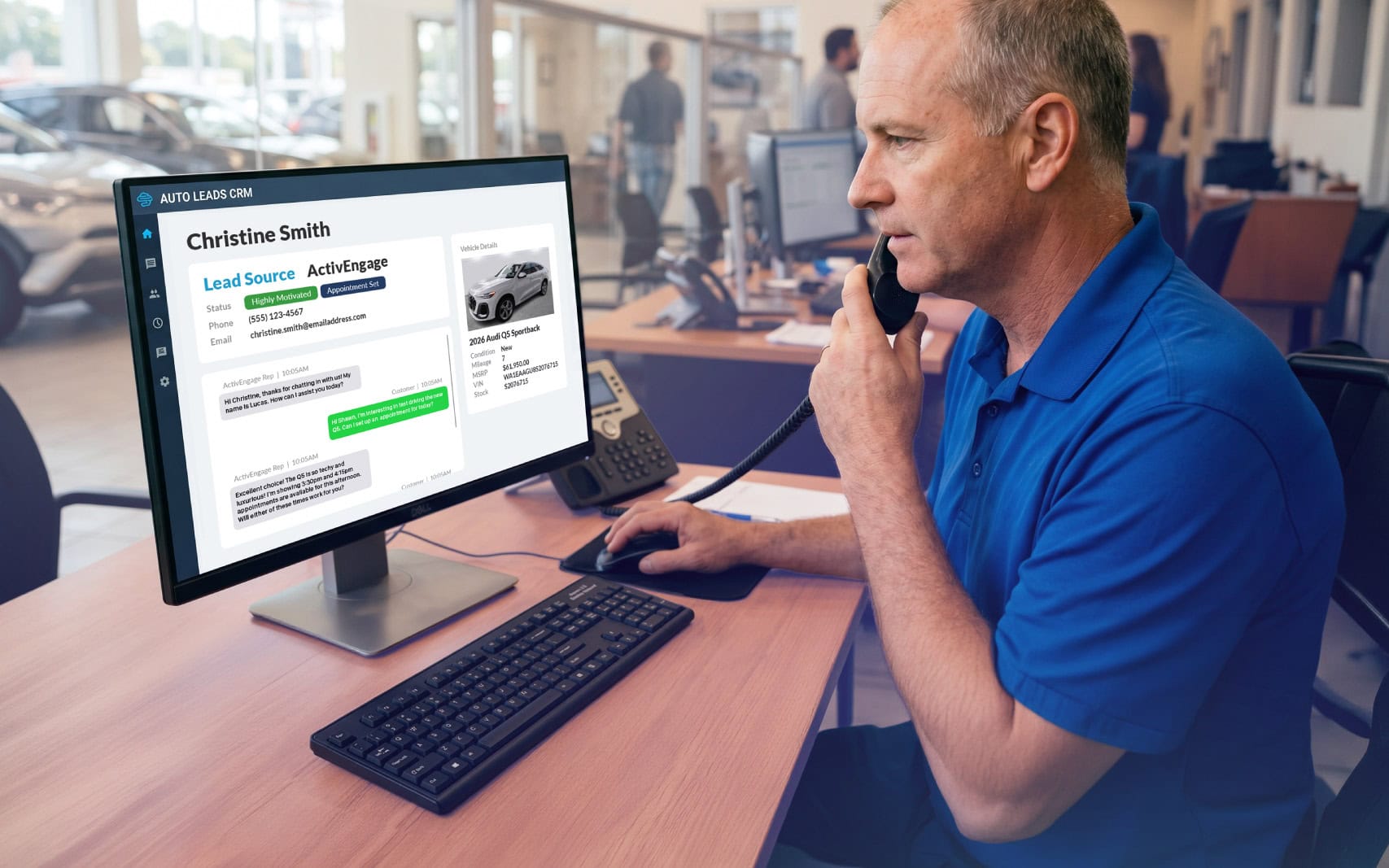 Car dealership employee reaching out to a rich ActivEngage lead