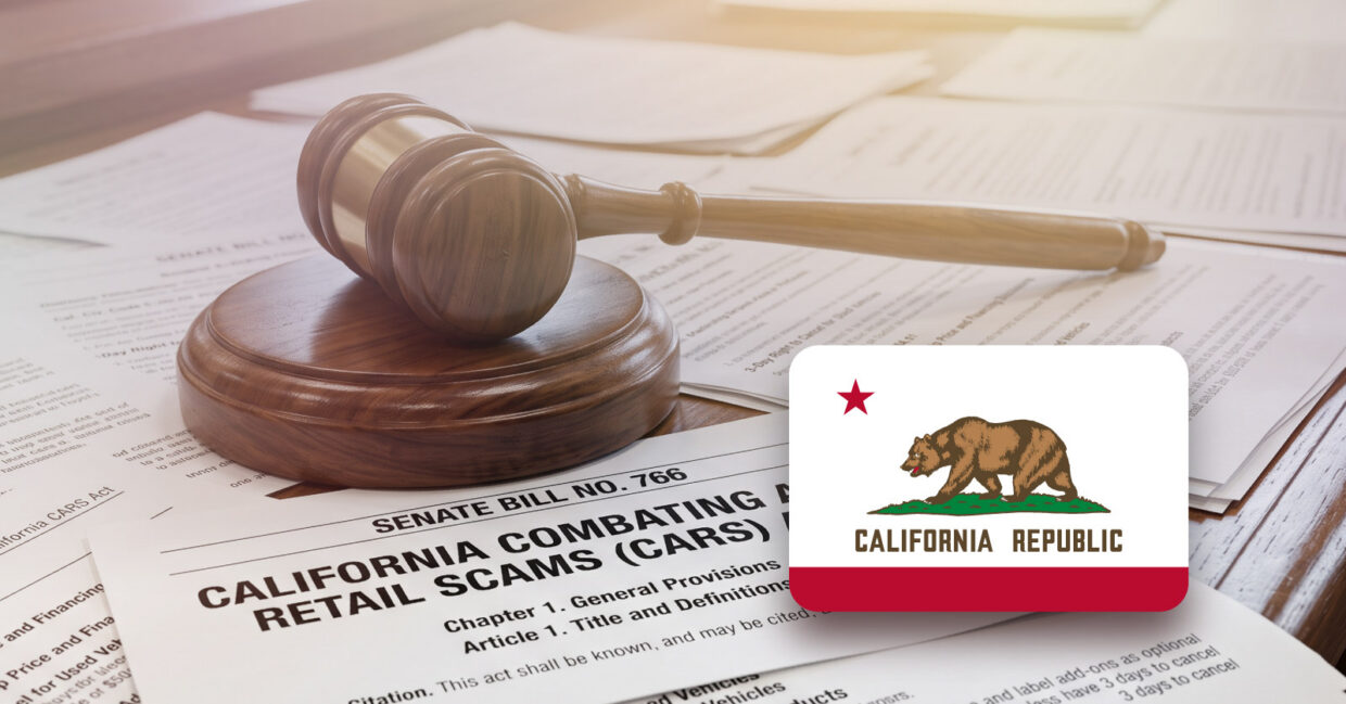 Gavel and legal documents with California Republic tag for legal compliance.